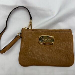 Michael Kors Brown Leather Wristlet with Gold Accents